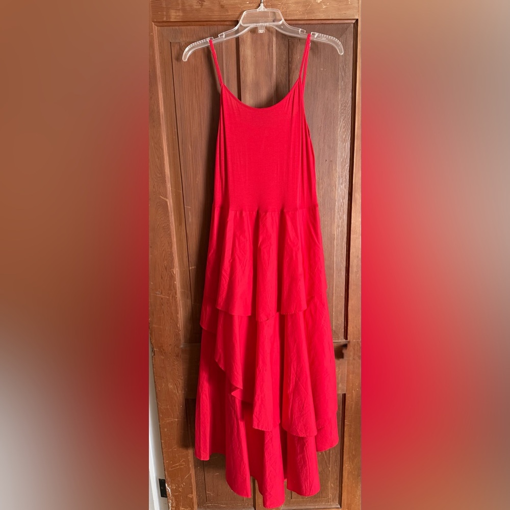 Elegant Red Layered Dress. Cotton